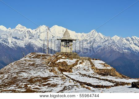 Gompa on mountain peak in Himalayas