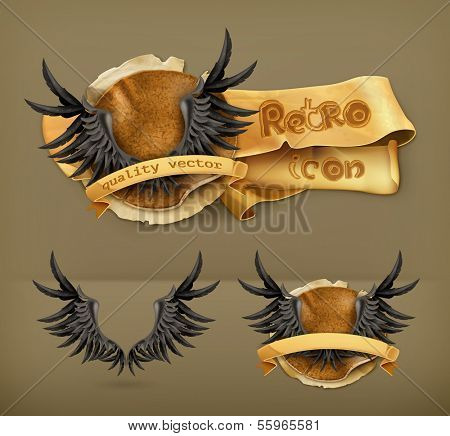 Black wings, vector icon