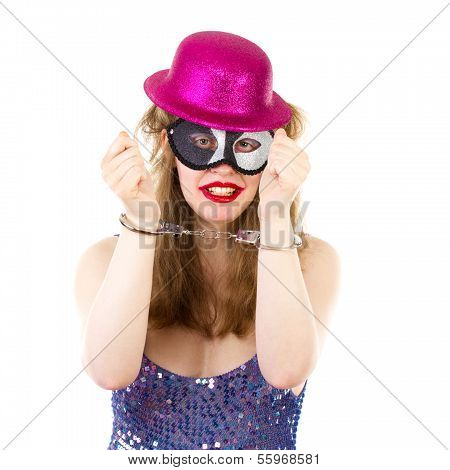 Young Woman Handcuffed And That Is The End Of The Party