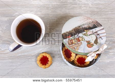 Tea And Box With Cookies