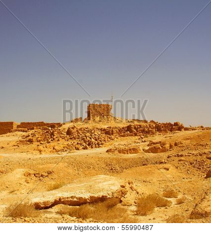 Ruins at Masada with Dead Sea in background 