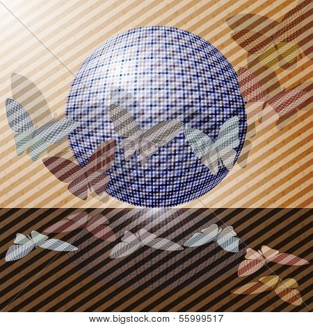 set of butterflies or group of insects near the ball