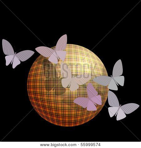 group of butterflies near the ball on a black background