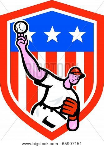 Baseball Pitcher Throw Ball Shield Cartoon