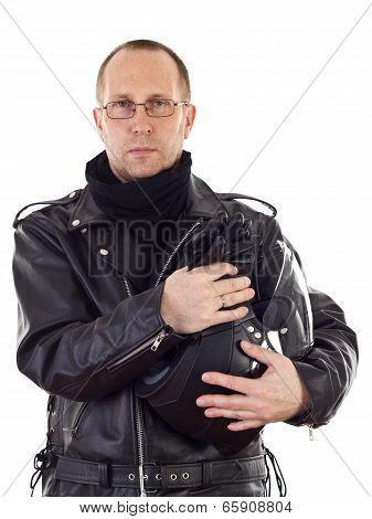 Biker With Motorcycle Helmet