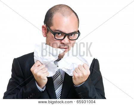 Businessman tear off paper