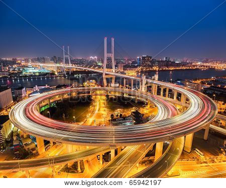 Shanghai Nanpu Bridge At Night