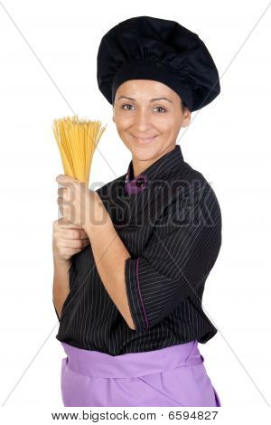 Szép Cook nő Spaguettis