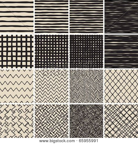 Basic Doodle Seamless Pattern Set No.2 In Black And White