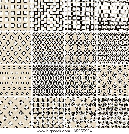 Basic Doodle Seamless Pattern Set No.3 In Black And White