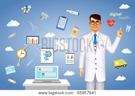 Digital health concept with medical icons