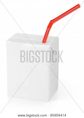 Milk Or Juice Carton Packag With Red Straw