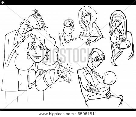 Parents And Kids Set Coloring Book