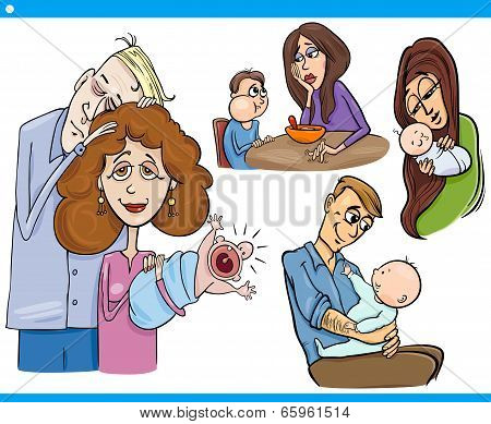 Parents And Kids Cartoon Set