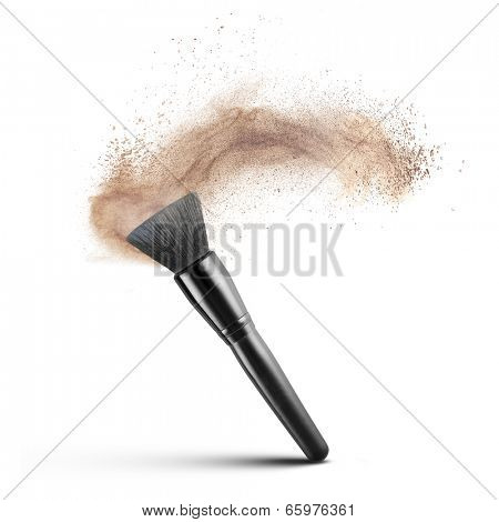 makeup brush with powder foundation isolated on white