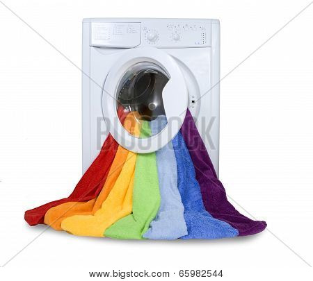 Washing Machine And Colorful Things To Wash, Isolated