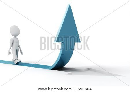 3D hombre pisando una flecha azul de up_2