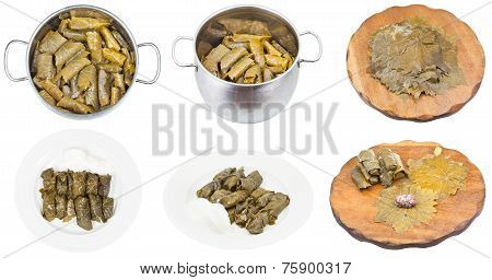 Cooking Of Dolma From Grape Leaves, Mince With Ric