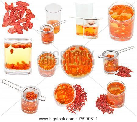 Glass With Goji Berries Tincture And Dried Fruits