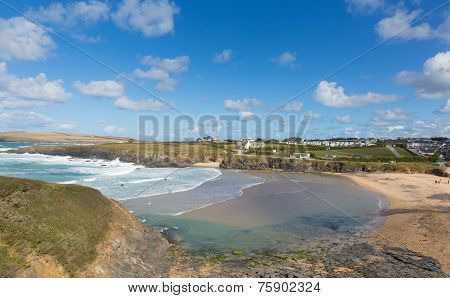 Surf beach Treyarnon Bay Cornwall England UK Cornish north coast between Newquay and Padstow