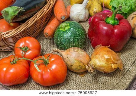 Mix Of Vegetables On Jute Bag