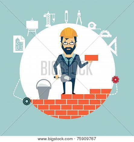 architect building a house brick by brick illustration