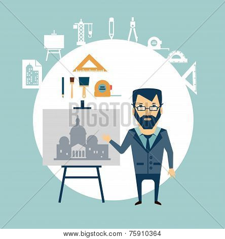 architect restoring old buildings illustration