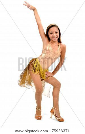 Teenger smiling in golden dress