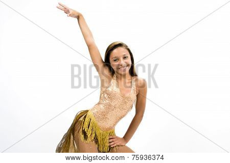 Teenger smiling in golden dress
