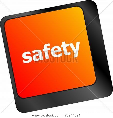 Safety First Concept With Key On Computer Keyboard