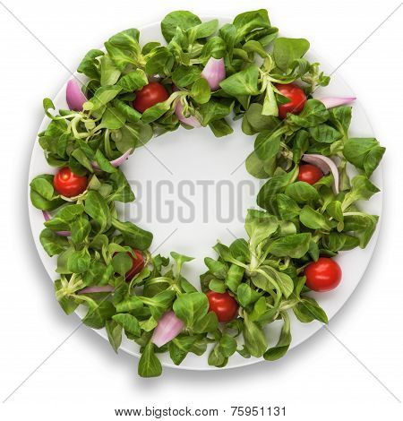 Plate Salad With Tomatoes White Background