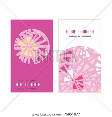 Vector pink abstract triangles vertical round frame pattern business cards set