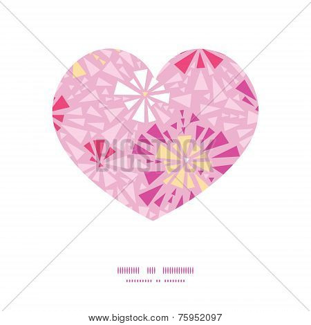 Vector pink abstract triangles heart silhouette pattern frame