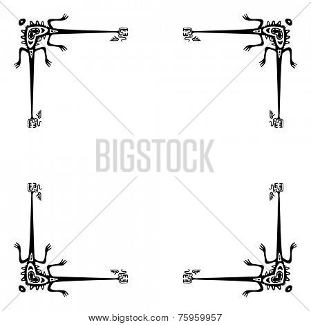 Black corners elements with dragons or lizards, vector illustration