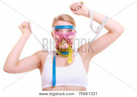 Obsessed Fitness Woman With A Lot Of Colorful Measure Tapes