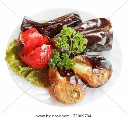 Grilled Vegetables On White Plate Isolated