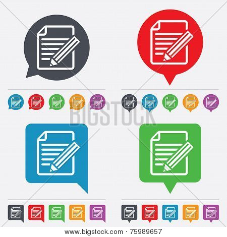 Edit document sign icon. Edit content button.