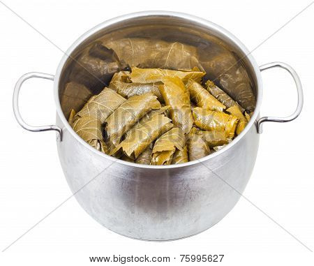 Dolma From Grape Leaves And Mince In Stewpan