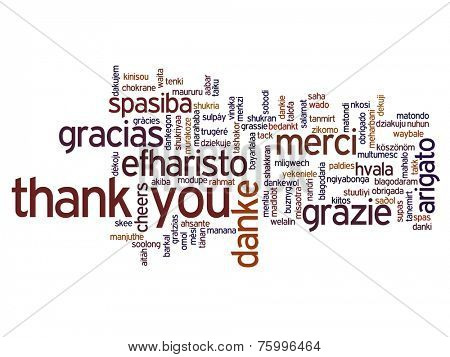 Concept or conceptual abstract thank you word cloud in different languages or multilingual for education or Thanksgiving Day