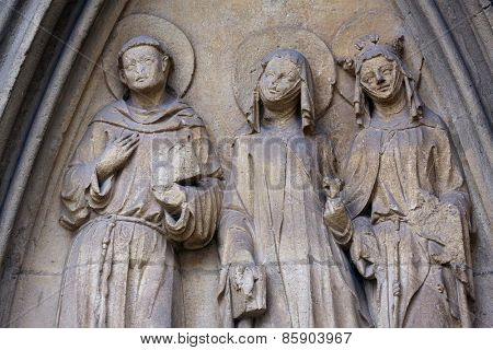 VIENNA, AUSTRIA - OCTOBER 11: Statue of Saints, facade of Minoriten kirche in Vienna, Austria on October 11, 2014.