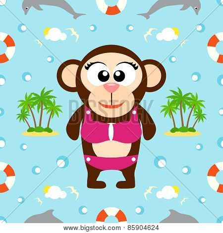Summer seamless background with monkey