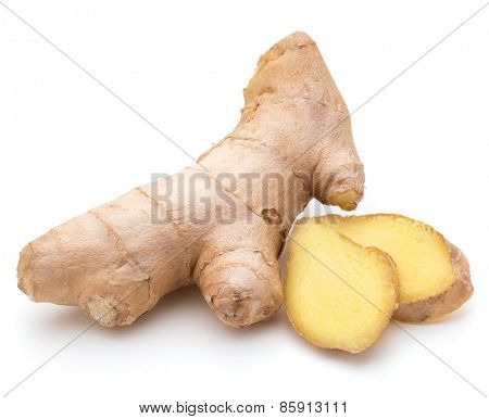 Fresh ginger root or rhizome isolated on white background cutout