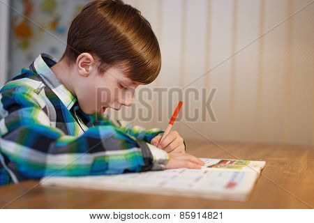 Little Shoolboy Make Mistake In Workbook