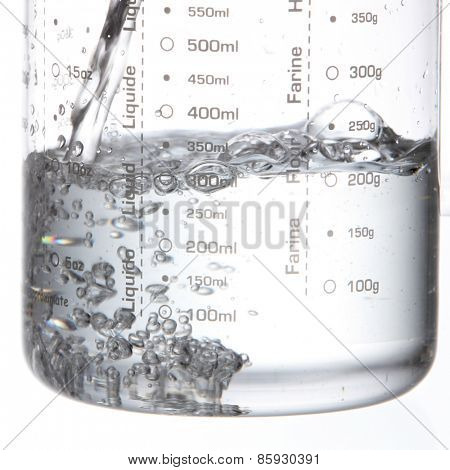 pouring water in to measuring jar