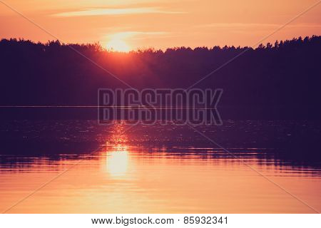 Vintage Photo Of Lake Sunset