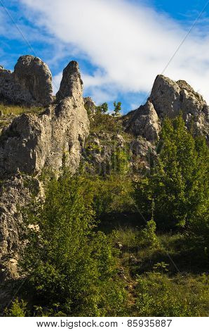 Natural rock formations at Jelasnica gorge at sunny autumn afternoon