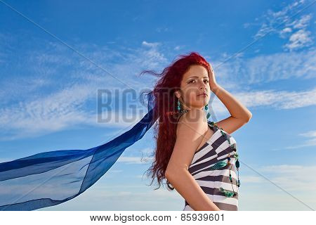 Womal In Striped Dress