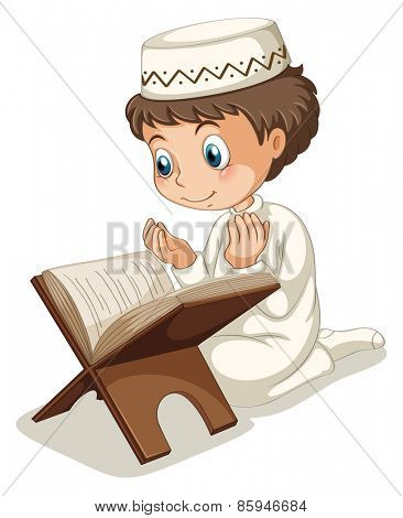 Close up muslim boy praying 