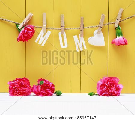 Hanging Mom Letters With Carnation Flowers