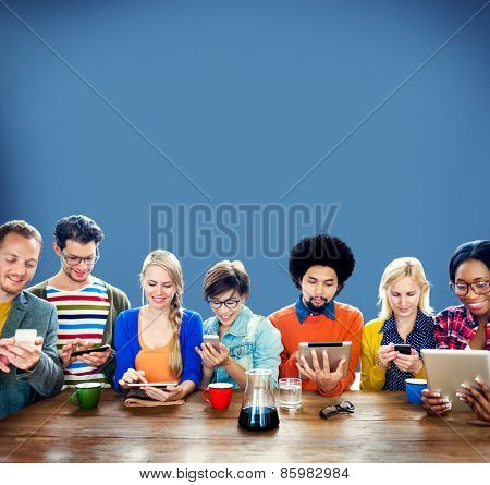 Mutiethnic Group of People Smiling Technology Tablet Concept
